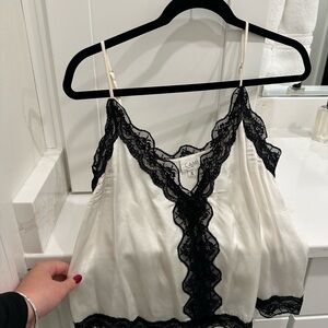 Cami NYC White and Black Lace Trim Top